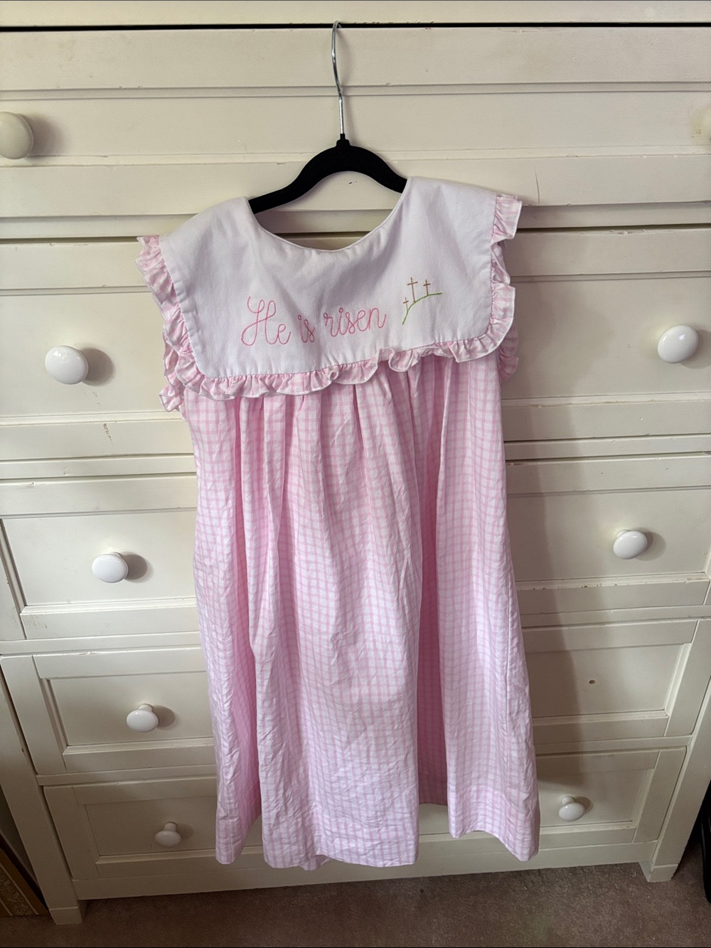 Pink Gingham Ruffle Collar dress
